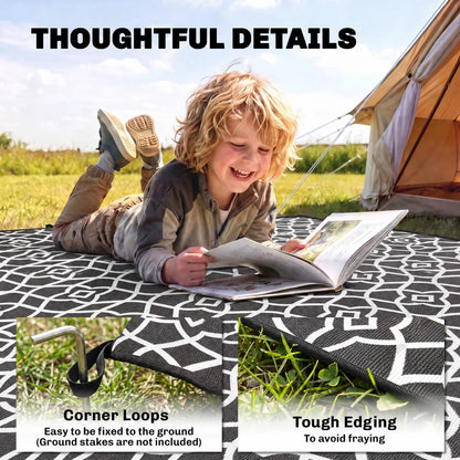 Reversible Outdoor Rug, Waterproof, 9' x 18', Clover, Black and White Outdoor Reversible Rugs at Gallery Canada