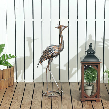 Garden Statue, Heron Standing Sculpture, 12.2"W x 7.1"D x 28"H, Silver Tone Garden Decor at Gallery Canada