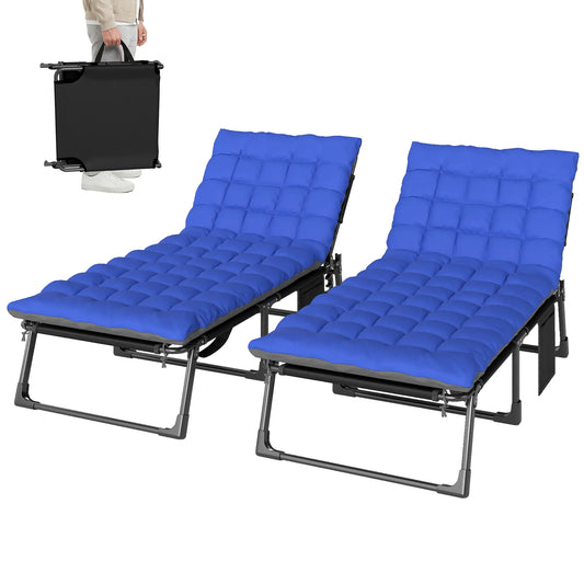 Chaise longue pliante de 75 cm de large, lot de 2, gris/bleu