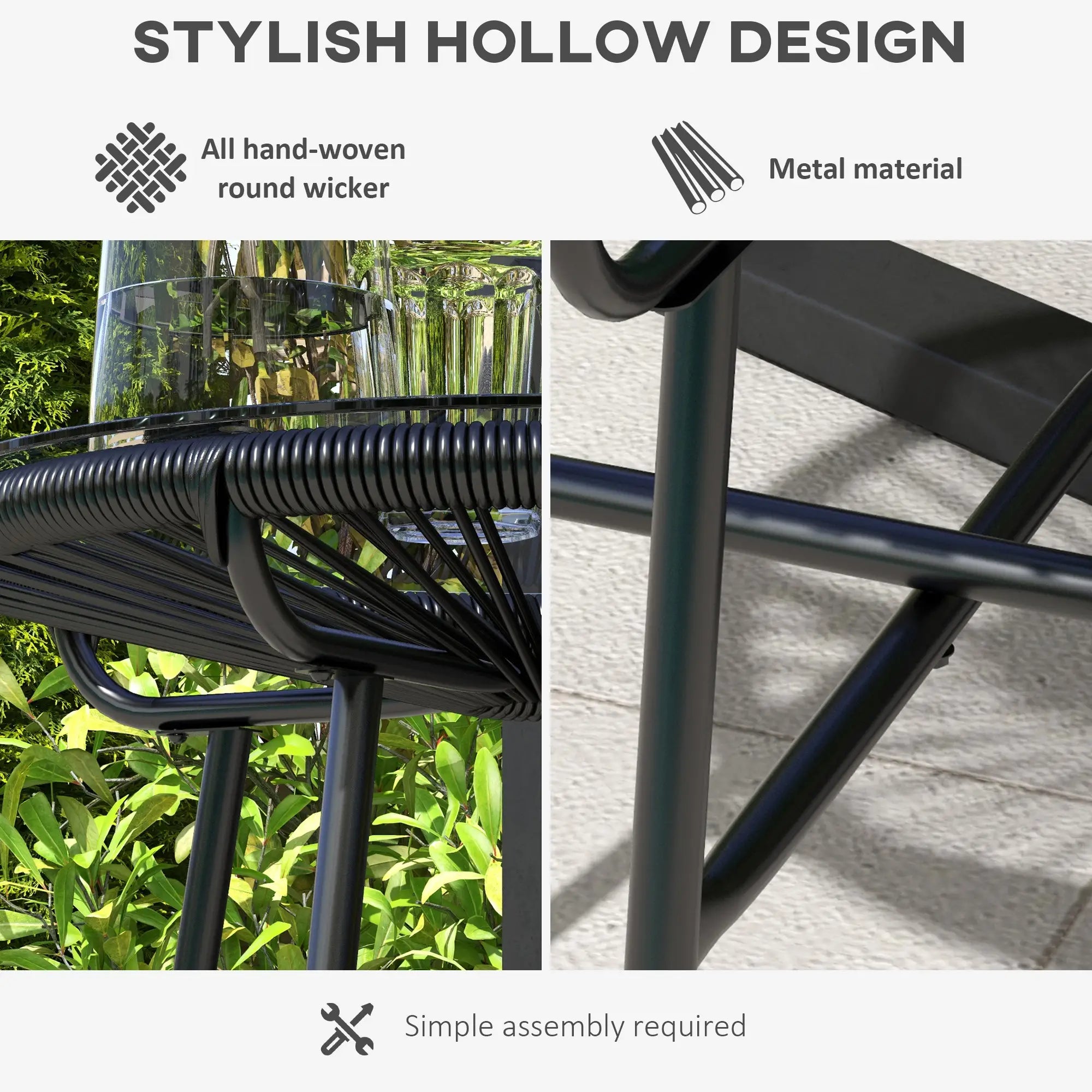 Round Rattan Side Table, Outdoor, PE Rattan, Tempered Glass Top, Black Patio Side Tables at Gallery Canada