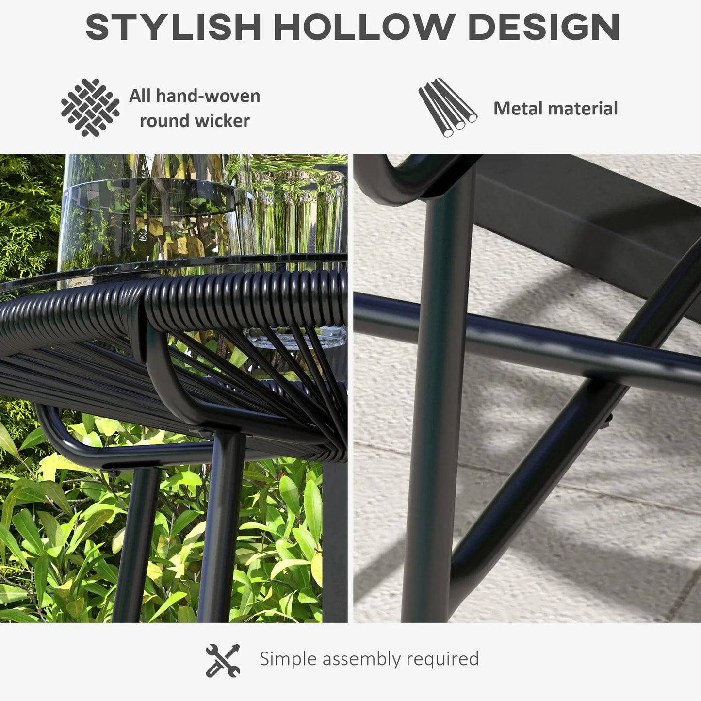 Round Rattan Side Table, Outdoor, PE Rattan, Tempered Glass Top, Black Patio Side Tables at Gallery Canada