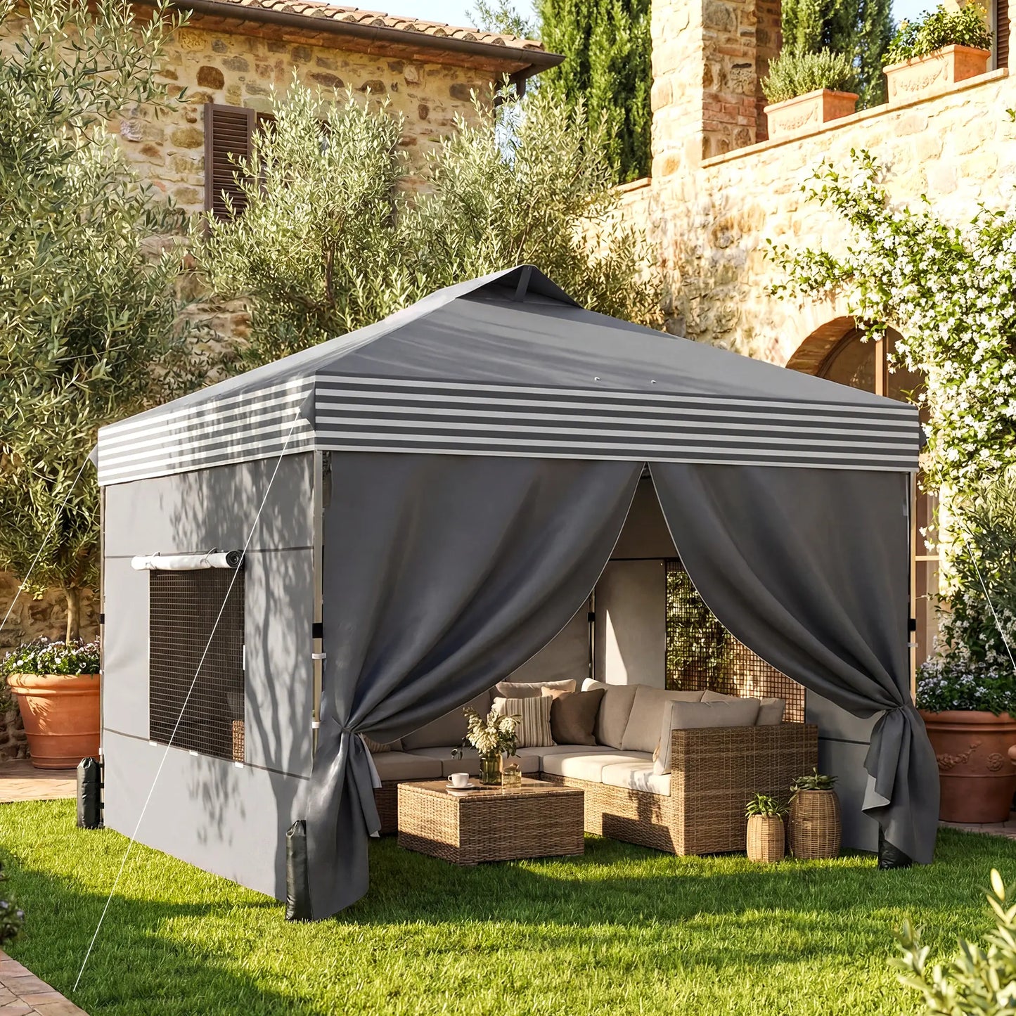 10 x 10 ft Pop Up Canopy Tent, 4 Sidewalls, UPF 50+, Wheeled Bag, Dark Grey Pop Up Canopies at Gallery Canada