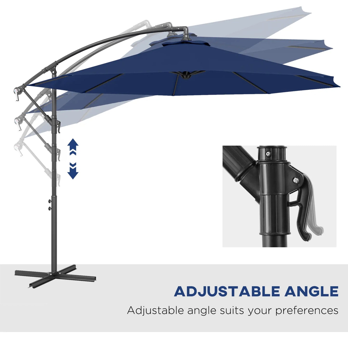 10' Deluxe Patio Umbrella, Banana Hanging Offset Sunshade, Navy Blue Offset Cantilever Umbrellas at Gallery Canada