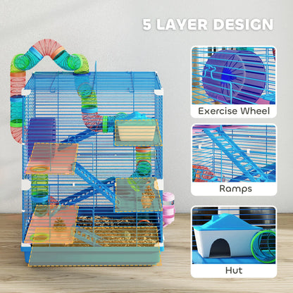 5-Tier Hamster Cage, Portable With Wheels, Tube, Blue Hamster Cages at Gallery Canada