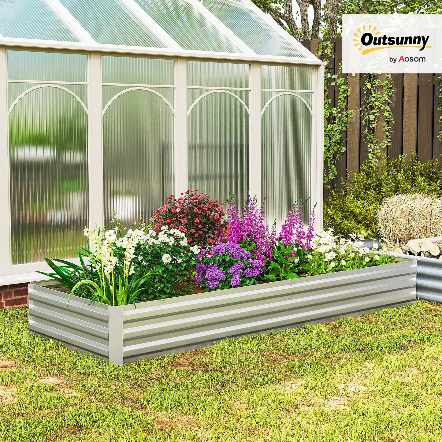 95" x 36" x 12" Galvanized Raised Garden Bed, Metal Planter Box for Flowers, Herbs, Succulents, Silver Galvanized Planter Boxes at Gallery Canada