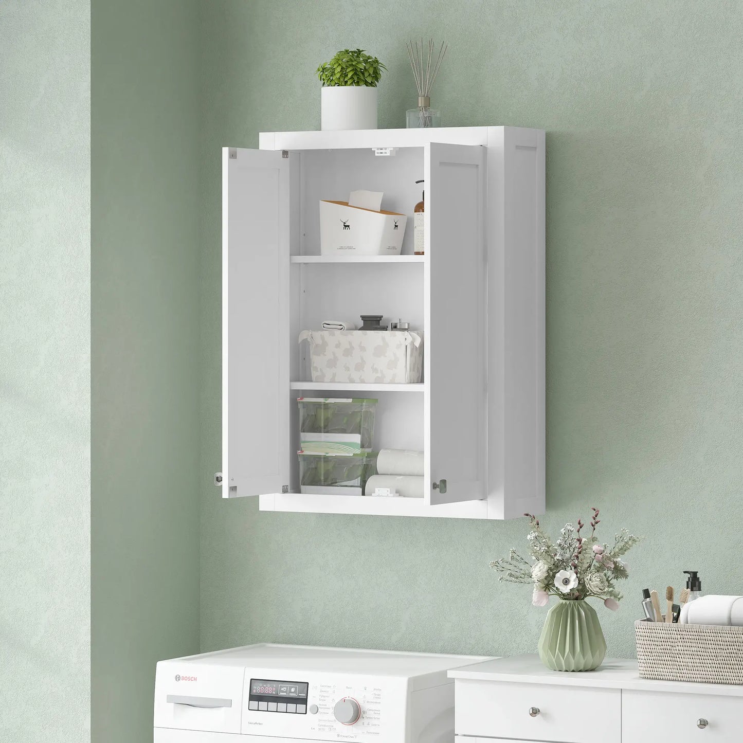 Wall Mounted Bathroom Cabinet, 2 Doors, 2 Adjustable Shelves, White Bathroom Cabinets at Gallery Canada