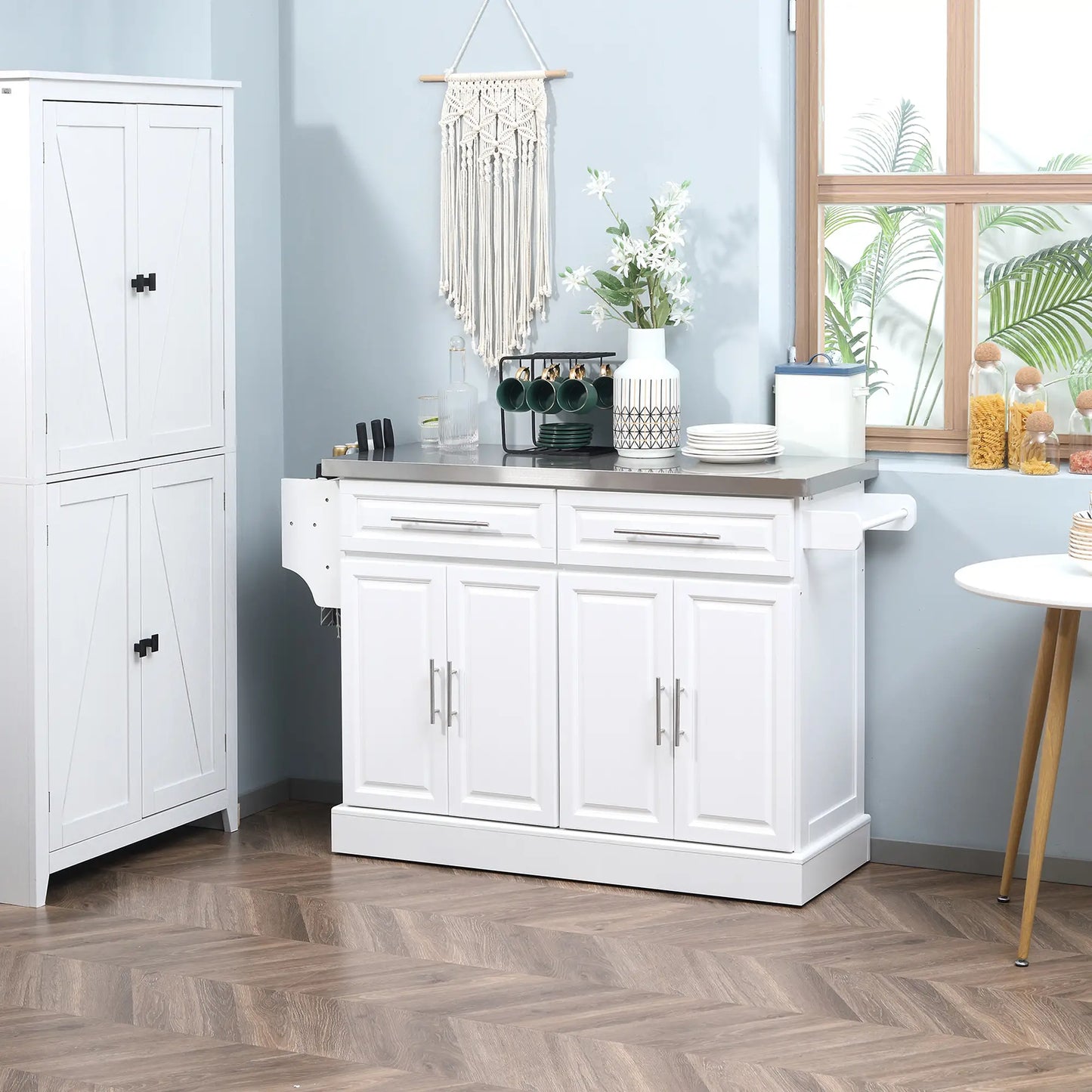 Rolling Kitchen Island with Storage, Stainless Steel Top, Drawers, Cabinets Kitchen Islands & Kitchen Carts at Gallery Canada