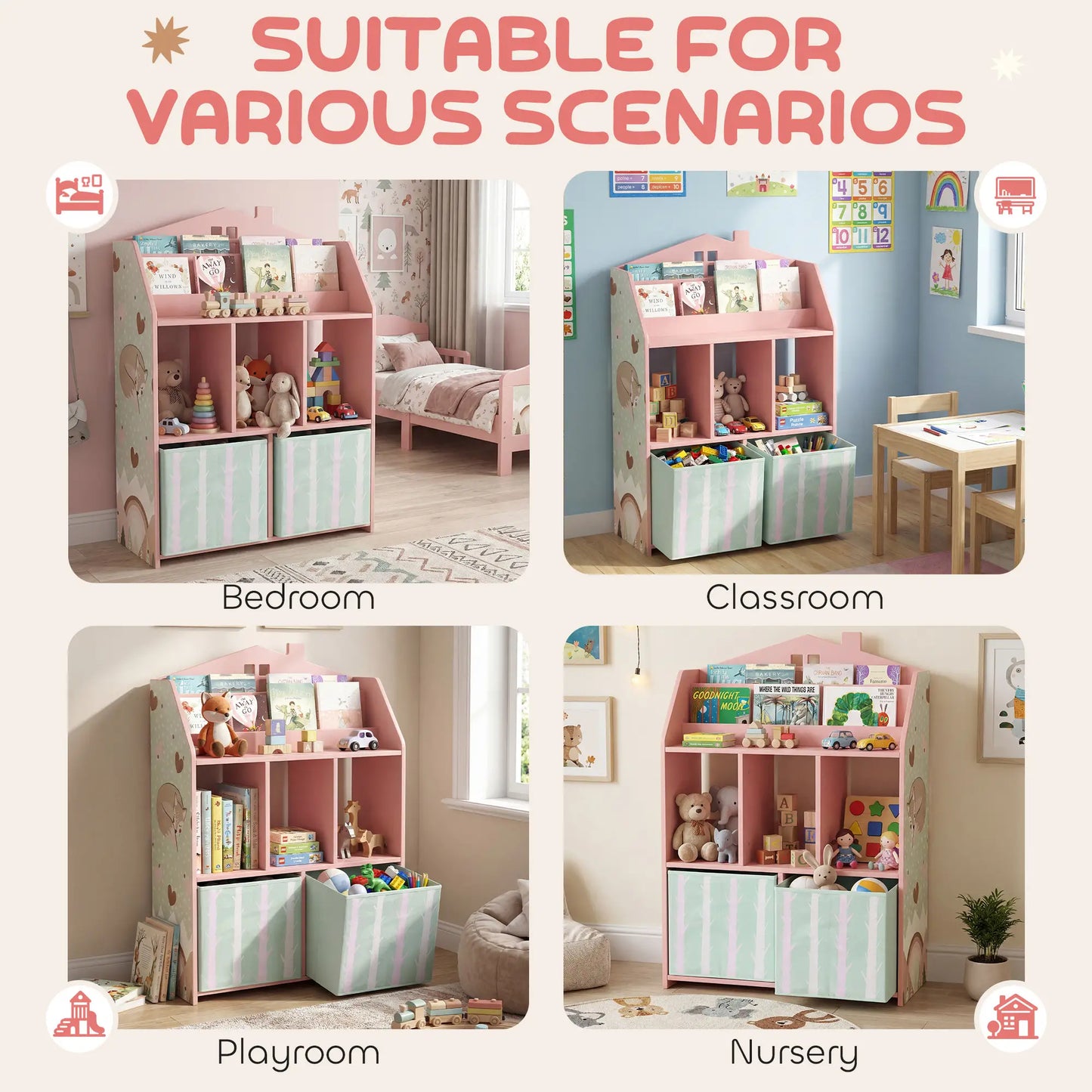 Kids Bookshelf With Storage, Toy Storage Unit, Pink Baby & Kids Storage at Gallery Canada