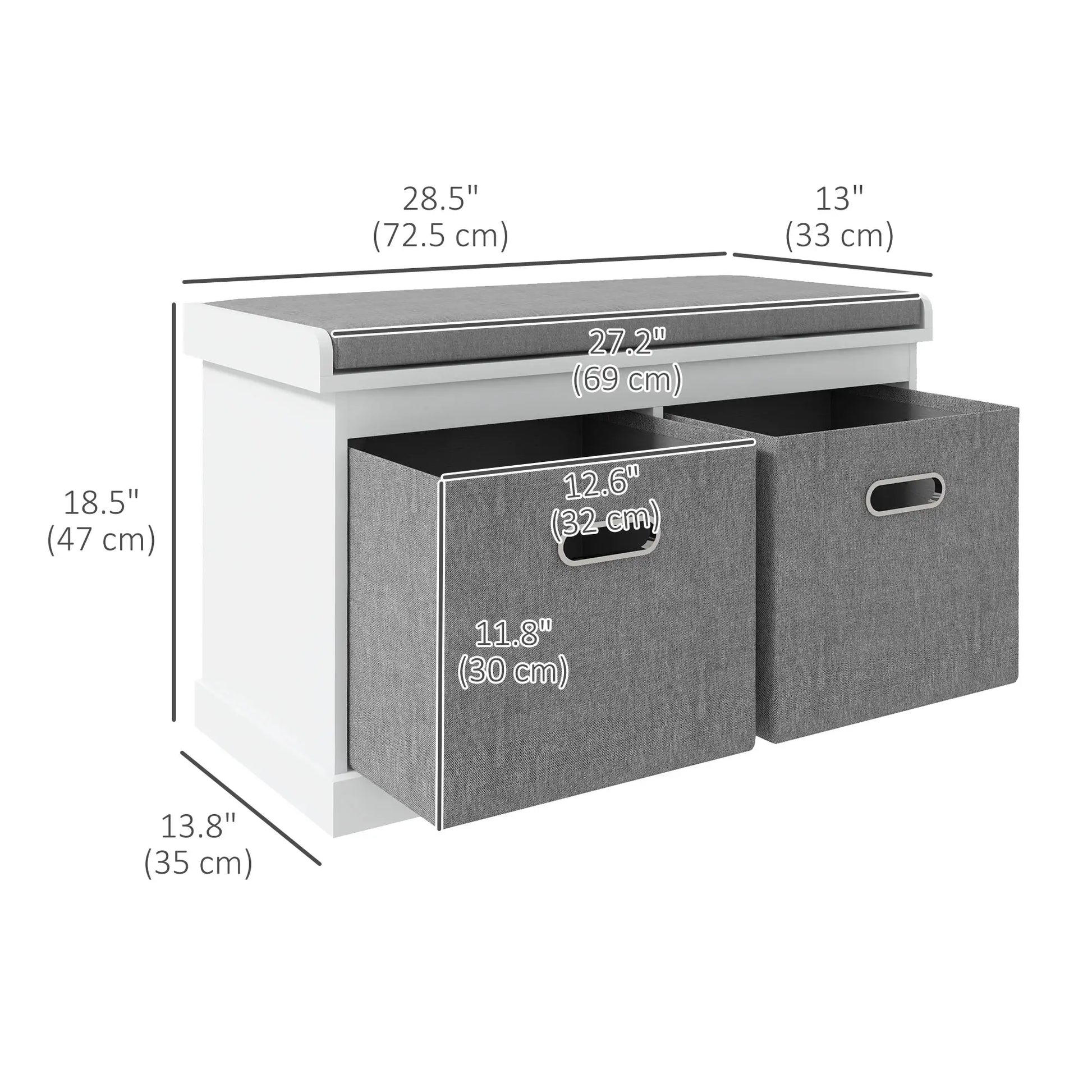 Shoe Storage Bench with Seat, 2 Fabric Drawers, White Shoe Storage Cabinets & Racks at Gallery Canada