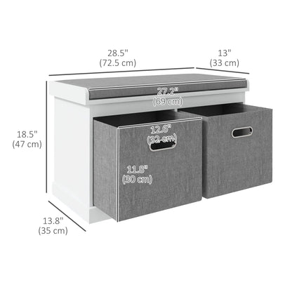 Shoe Storage Bench with Seat, 2 Fabric Drawers, White Shoe Storage Cabinets & Racks at Gallery Canada