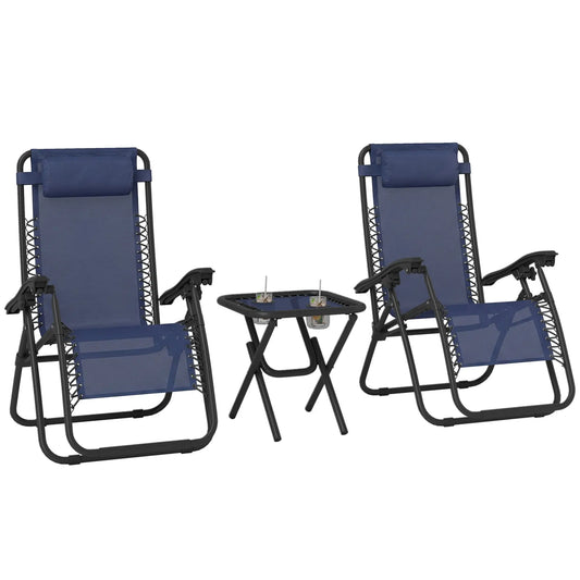 Zero Gravity Chair Set of 2, Patio Chair with Side Table, Blue Lounger Chairs Blue at Gallery Canada
