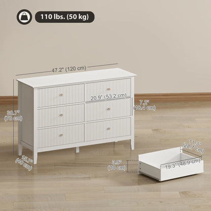 Modern 6 Drawer Dresser, Double Chest, White Storage Cabinets at Gallery Canada