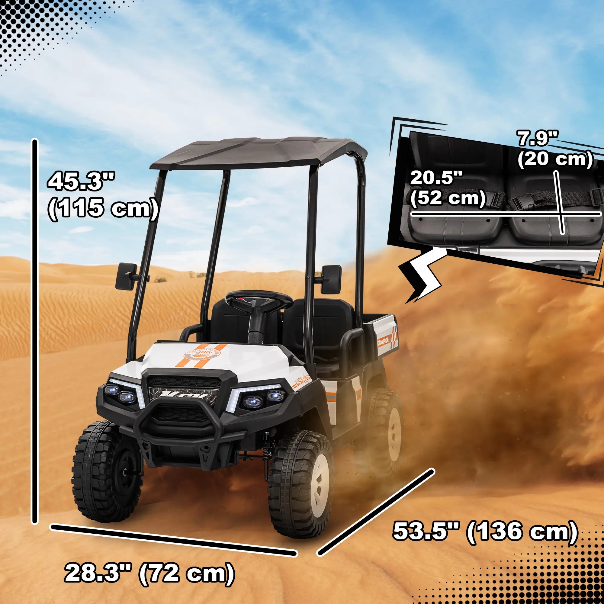 24V 2 Seater Electric Car, Remote Control, 4 Wheels Suspension, White Electric Toy Cars at Gallery Canada