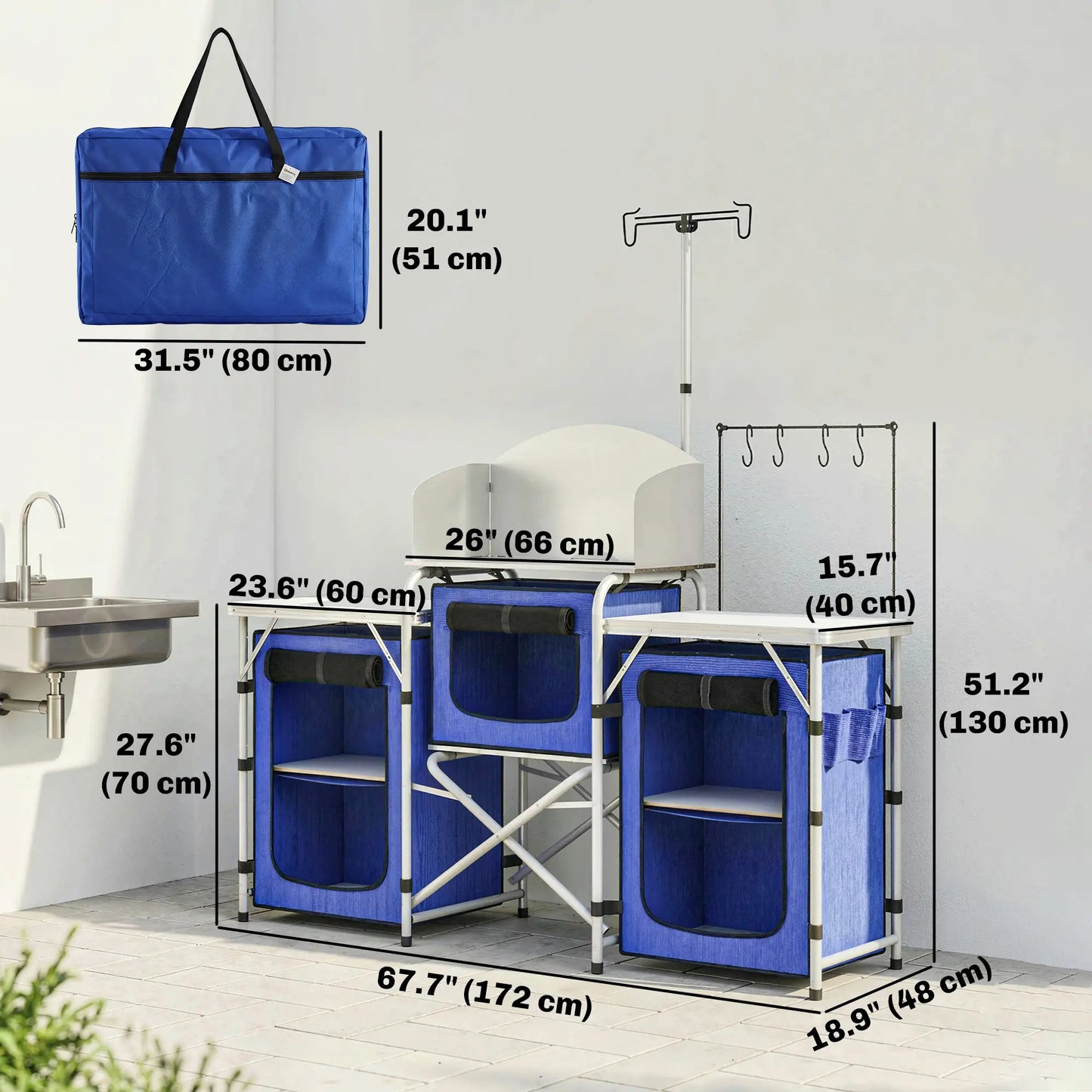 Portable Aluminum Camping Table, Fabric Cupboards, Windshield, Blue Picnic Tables & Camping Chairs at Gallery Canada