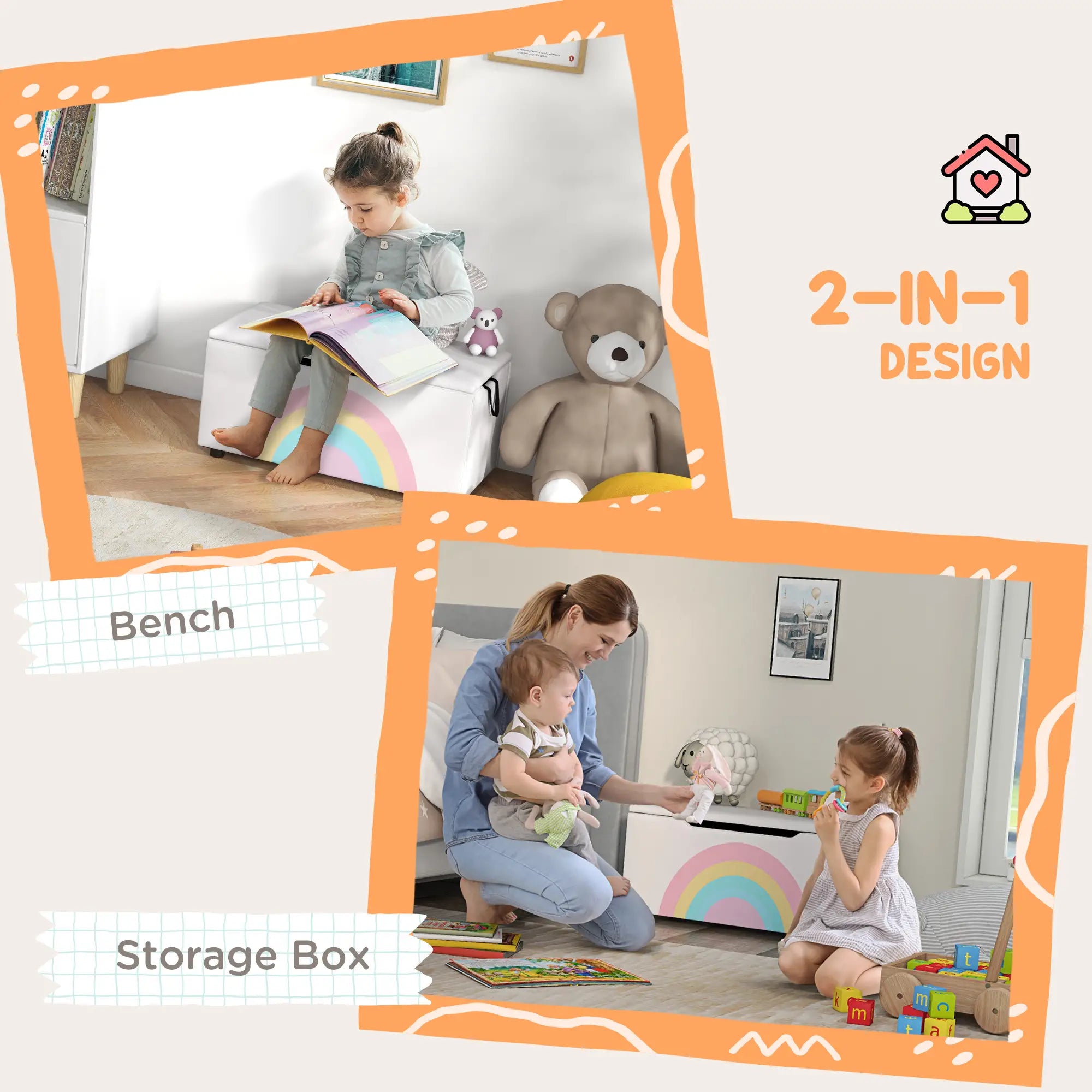 Kids Toy Chest, Lightweight Storage Bench with Lid, 3-8 Years, White Baby & Kids Storage at Gallery Canada