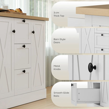 Farmhouse Kitchen Island Cart with Power Outlet, 49 Inch, White Kitchen Islands & Kitchen Carts at Gallery Canada