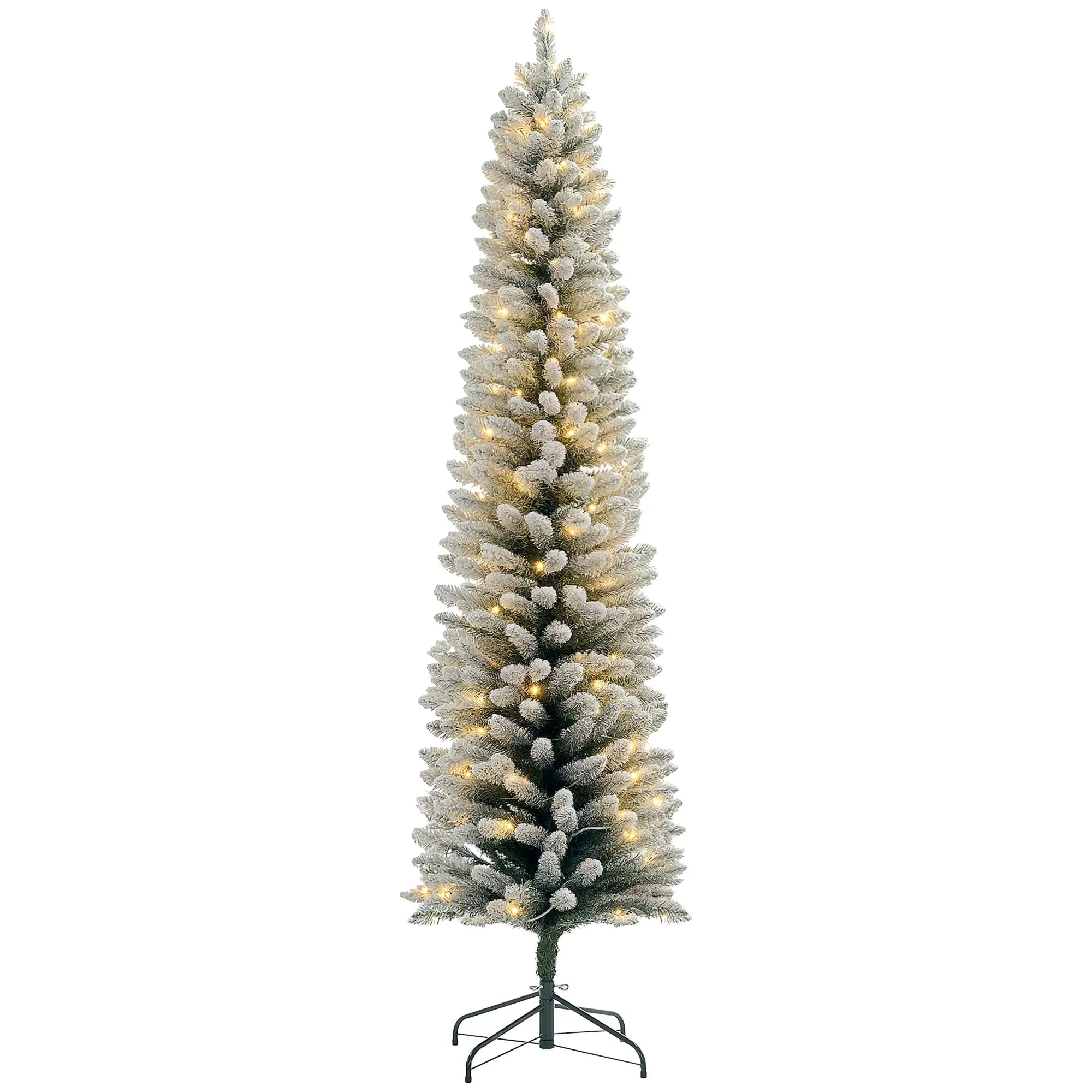 7ft Prelit Snow Flocked Christmas Tree, Metal Base, Warm White LED Pre Lit Christmas Trees at Gallery Canada