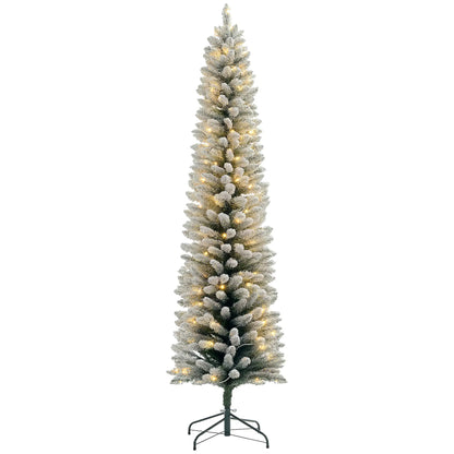 7ft Prelit Snow Flocked Christmas Tree, Metal Base, Warm White LED Pre Lit Christmas Trees at Gallery Canada