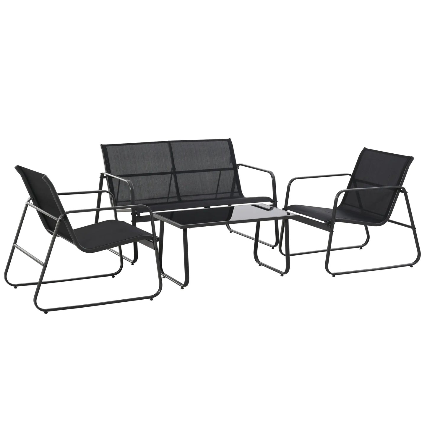 4 Piece Patio Furniture Set, Loveseat, Armchairs, Coffee Table, Black Patio Furniture Sets Black at Gallery Canada