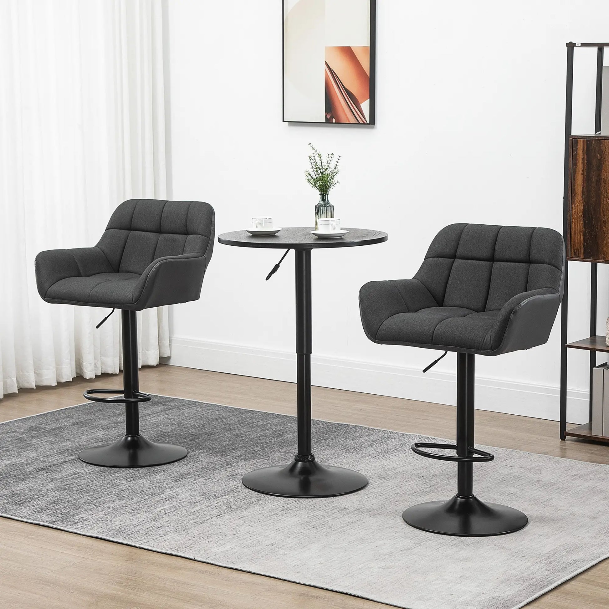 Swivel Barstools Set of 2, Adjustable with Footrest, PU Leather Back, Black, Grey Bar Stools at Gallery Canada