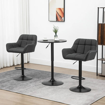 Swivel Barstools Set of 2, Adjustable with Footrest, PU Leather Back, Black, Grey Bar Stools at Gallery Canada