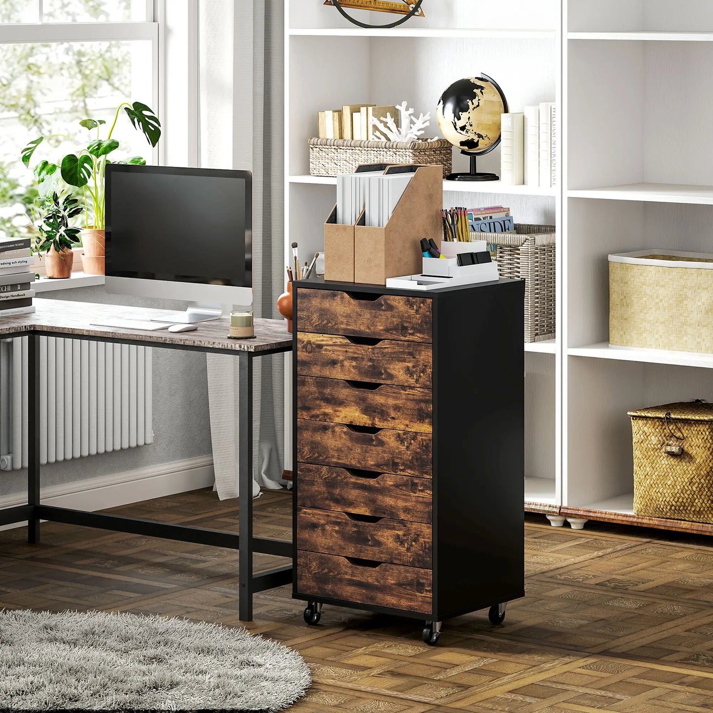 7-Drawer Vertical File Cabinet, 18.7"x15.6"x35.4", Rustic Brown Office Cabinets & Cupboards at Gallery Canada