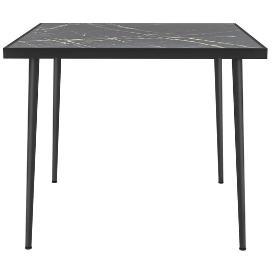 Square Patio Dining Table for 4, Marble Effect Glass Top, Steel Frame, Black Patio Dinning Tables Black at Gallery Canada