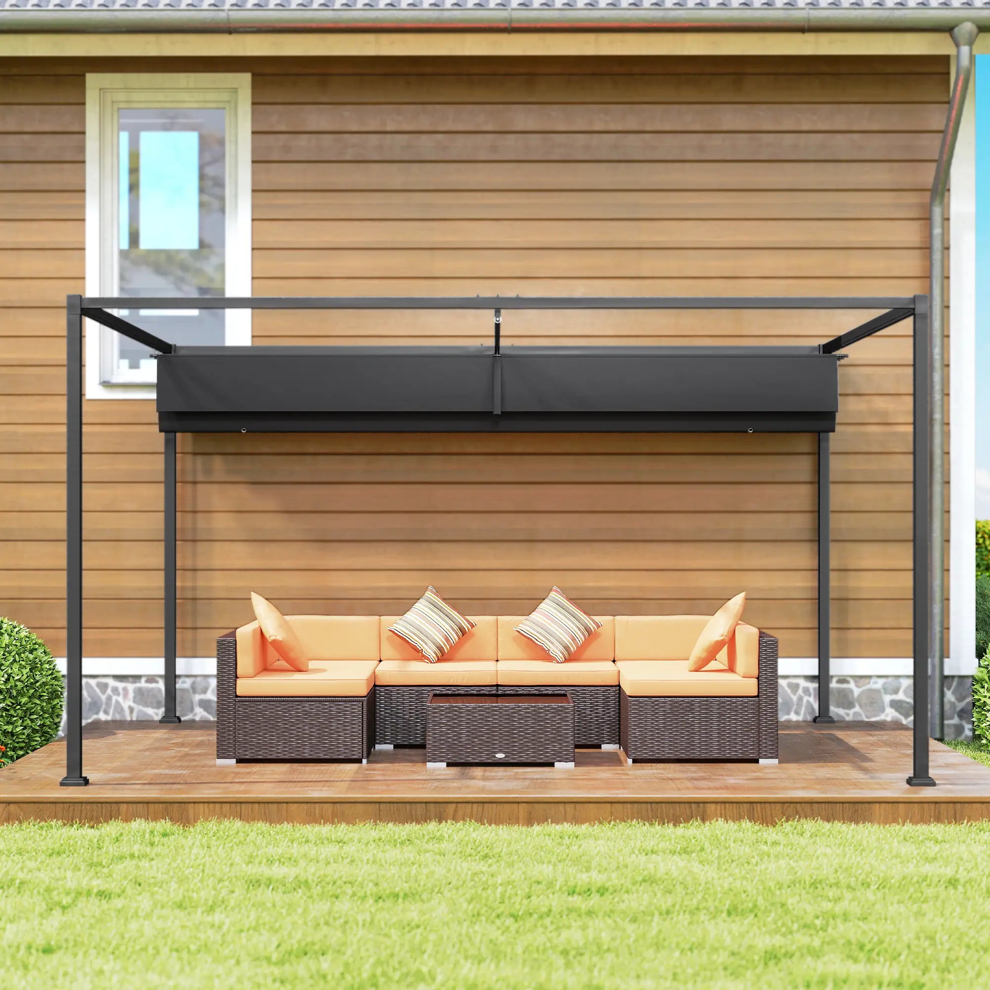 10' X 7' Patio Pergola With Retractable Canopy, Black Pergolas at Gallery Canada