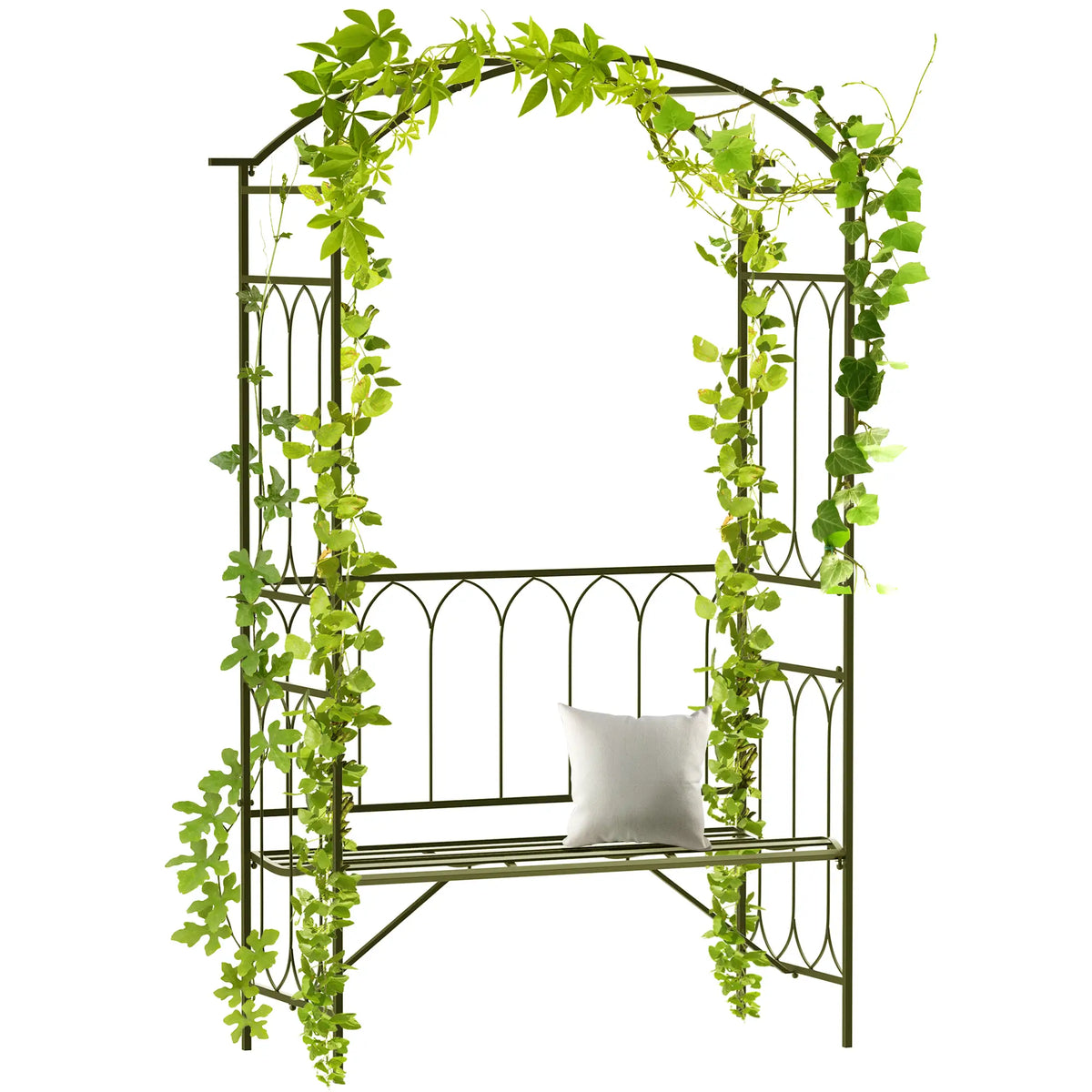 80" Tall Fairy Garden Arbor Arch, Metal Outdoor Bench Trellis, Black