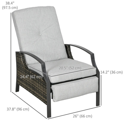 Outdoor Rattan Recliner Chair, Adjustable Back, Retractable Footrest, Light Grey Chaise Loungers at Gallery Canada