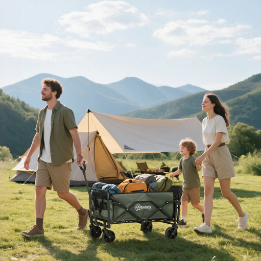 Foldable Collapsible Wagon Cart, 72L & 198 LBS Capacity, Green Folding Garden Carts Green at Gallery Canada
