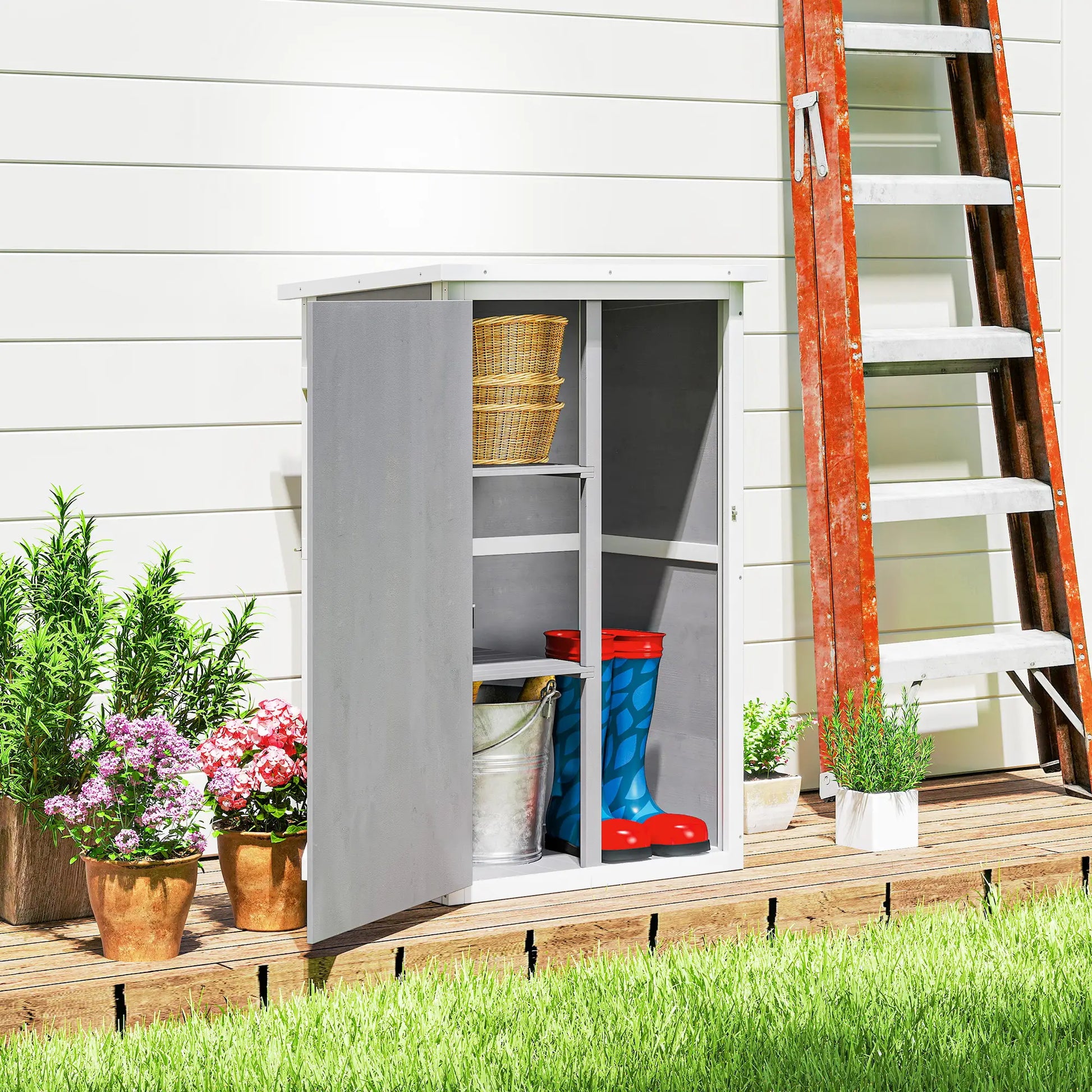 29.9x21.7x45.3 Inch Garden Storage Shed, Asphalt Roof, Shelves, Grey Sheds at Gallery Canada