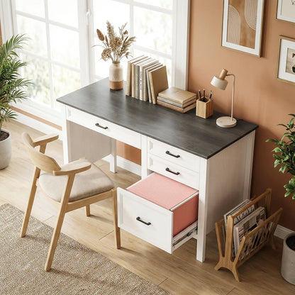 54" Farmhouse Executive Desk, Computer Desk With Drawers, White Computer Desks at Gallery Canada