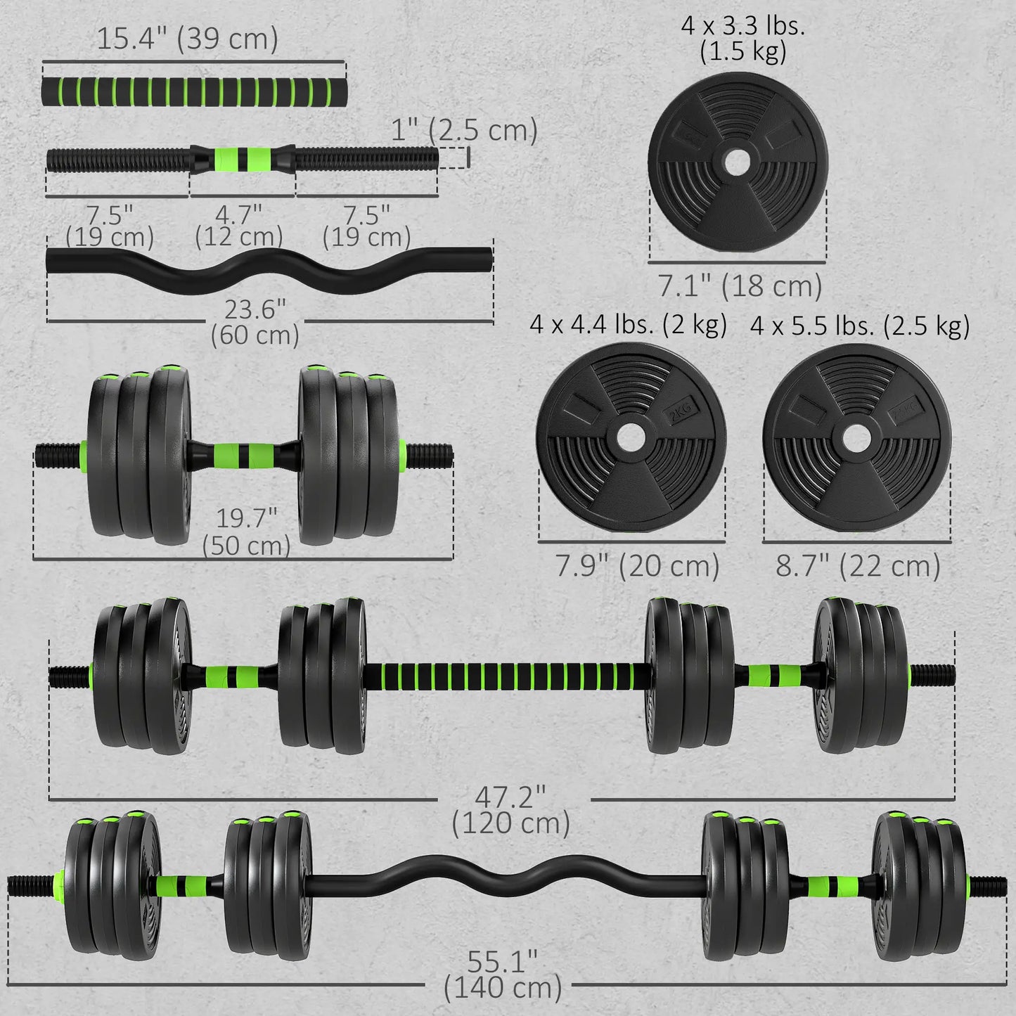 Adjustable Dumbbell Set, 3 in 1 Weights, 55lb with Connector, Non-Slip Grip Dumbbells & Barbells at Gallery Canada
