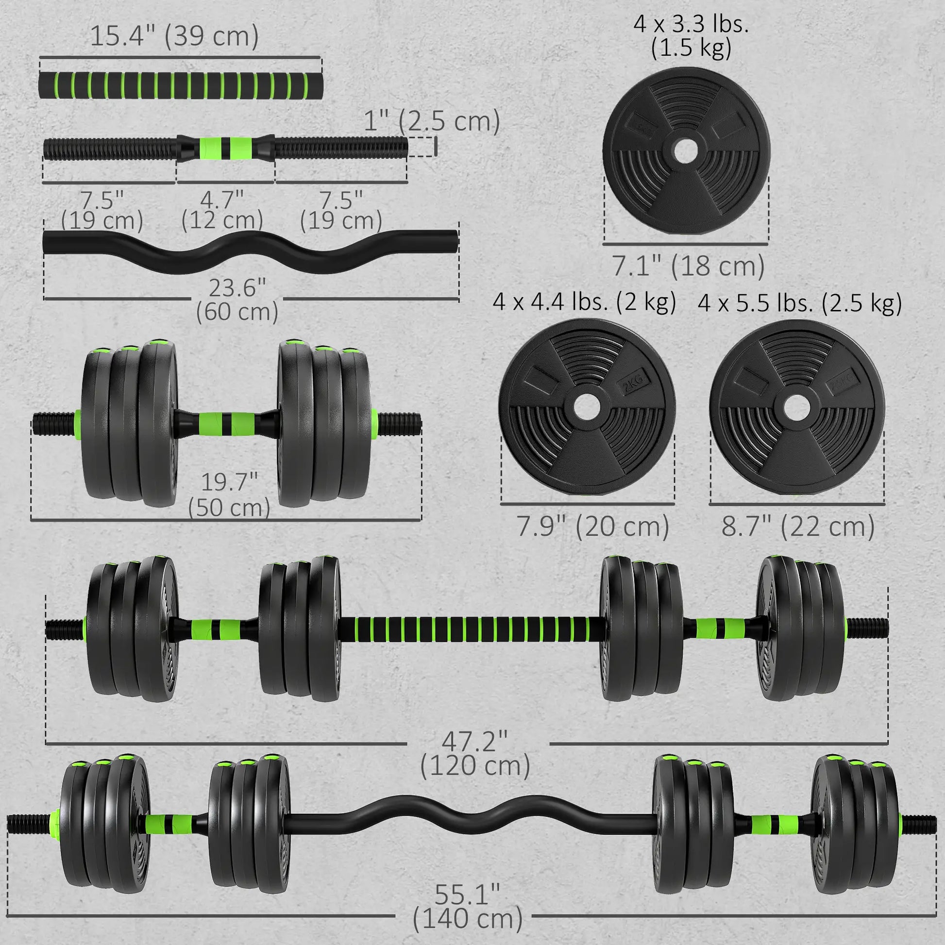 Adjustable Dumbbell Set, 3 in 1 Weights, 55lb with Connector, Non-Slip Grip Dumbbells & Barbells at Gallery Canada