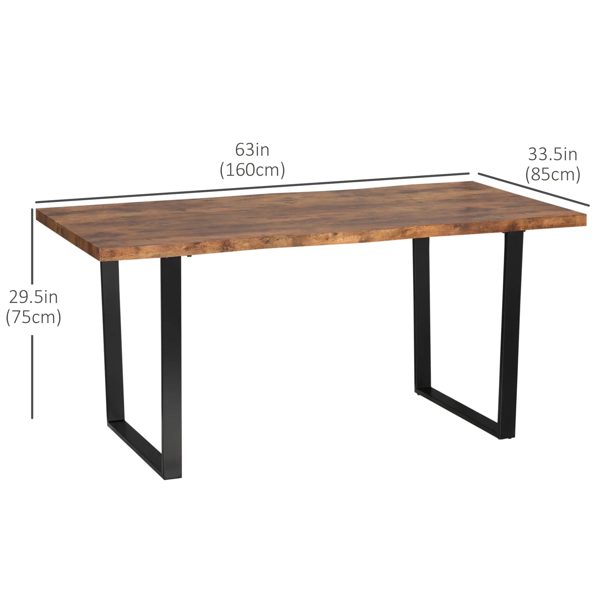 63" Industrial Dining Table, Wave-Edged Tabletop, Steel Legs, Rustic Brown, Brown Bar Tables & Dining Tables at Gallery Canada