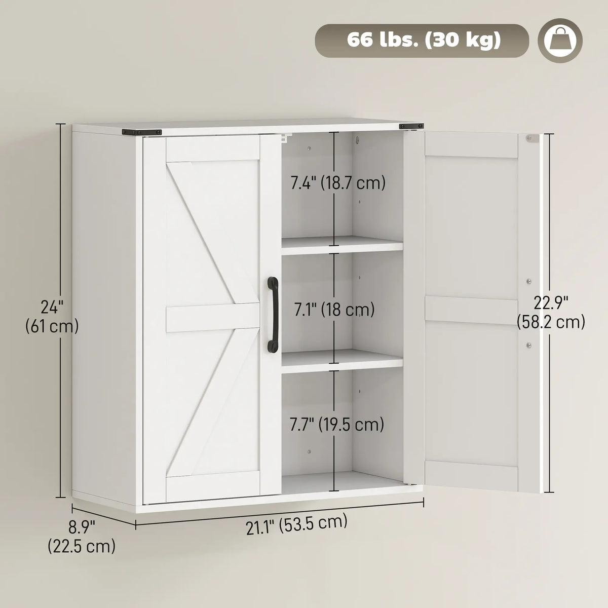 Wall Mounted Medicine Cabinet, Barn Doors, Adjustable Shelves, White Wall Mounted Cabinets at Gallery Canada