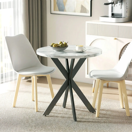 29" Round Dining Table, White Marble-Effect, Steel Legs, White Dining Tables White Marble-Effect Tabletop, Black Legs at Gallery Canada