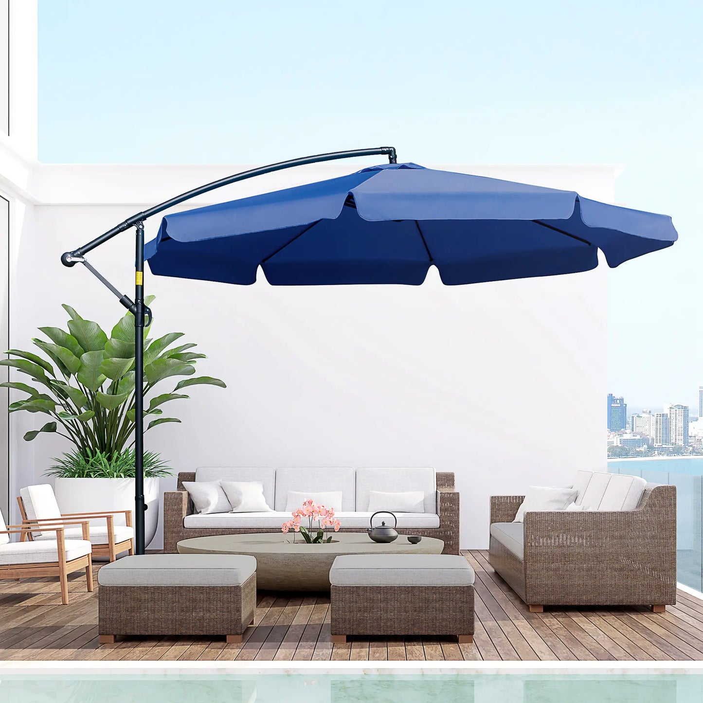 11FT Offset Hanging Patio Umbrella, Easy Tilt, Cross Base, 8 Ribs, Blue Cantilever Umbrellas at Gallery Canada