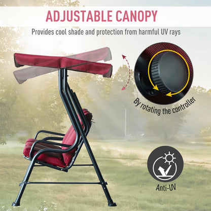 3-Person Porch Swing Chair, Adjustable Canopy, Thicken Cushion, Weather Resistant Steel Frame, Wine Red Porch Swings with Canopy at Gallery Canada