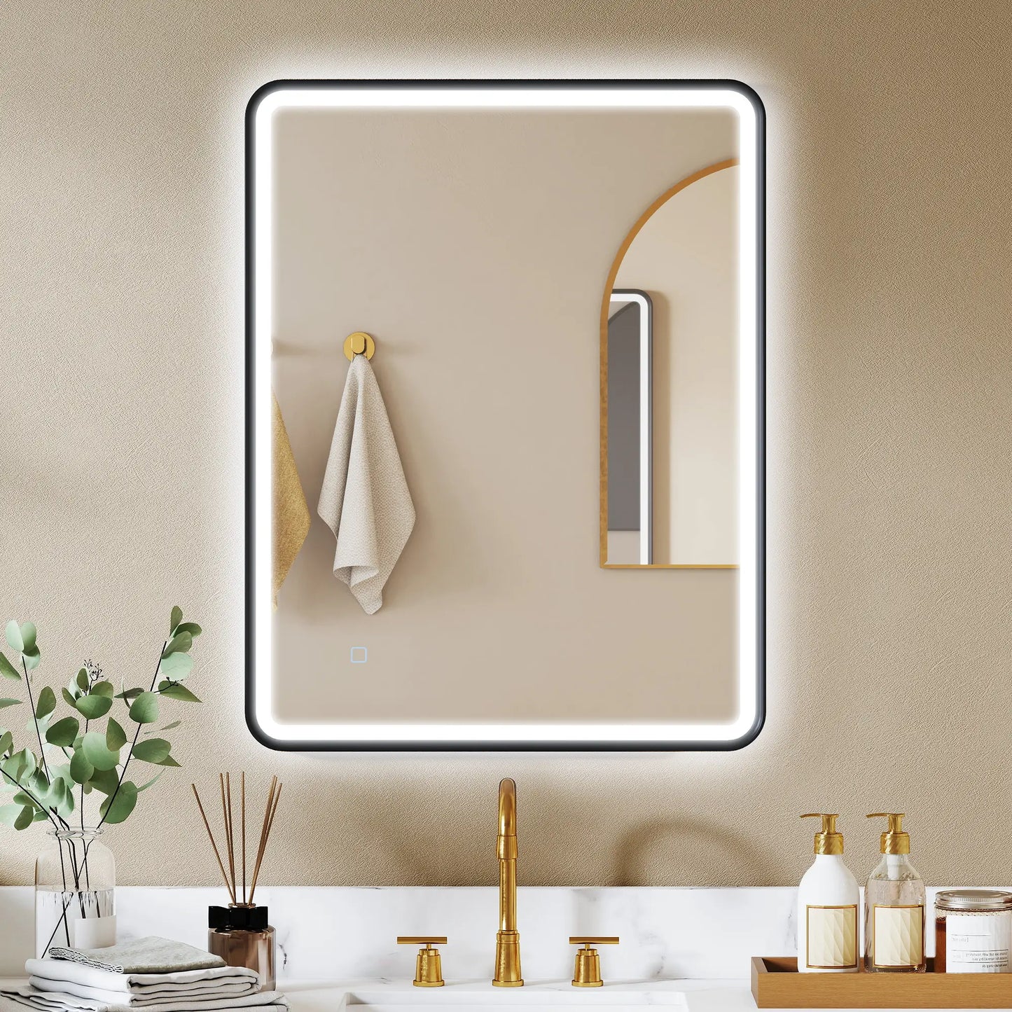 36" x 28" Bath Mirror, LED Lights, Wall Mounted, 3 Colors, Dimmable, Black Bath Accessories at Gallery Canada