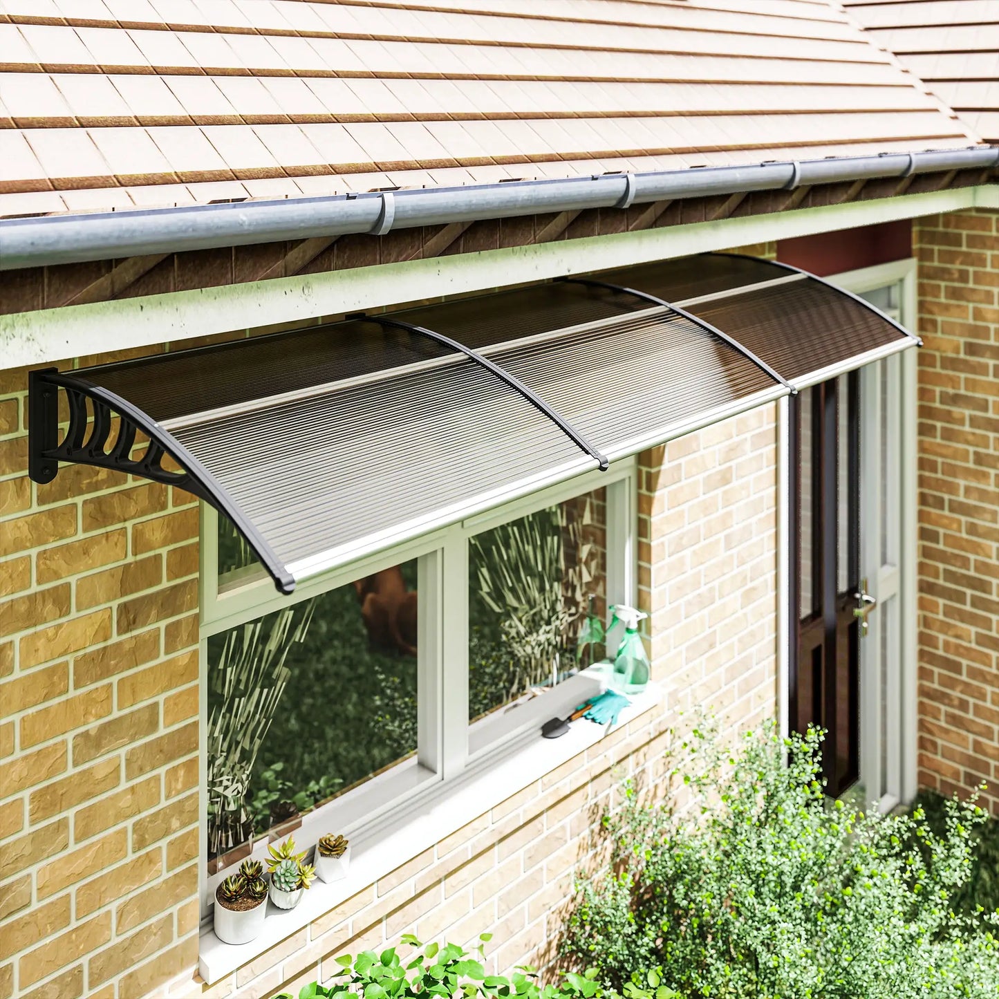 Awning Door Canopy, 119.3" x 37.8", Polycarbonate, UV Protection, Brown Door Awnings at Gallery Canada