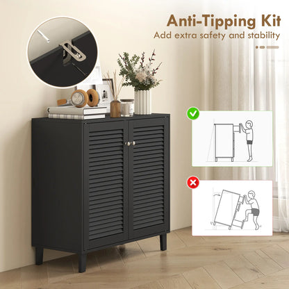 Shoe Cabinet With Adjustable Shelves, 2 Doors, Black, Black