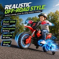 Moto électrique pour enfants 12V, à conduire, roues d'entraînement, rouge