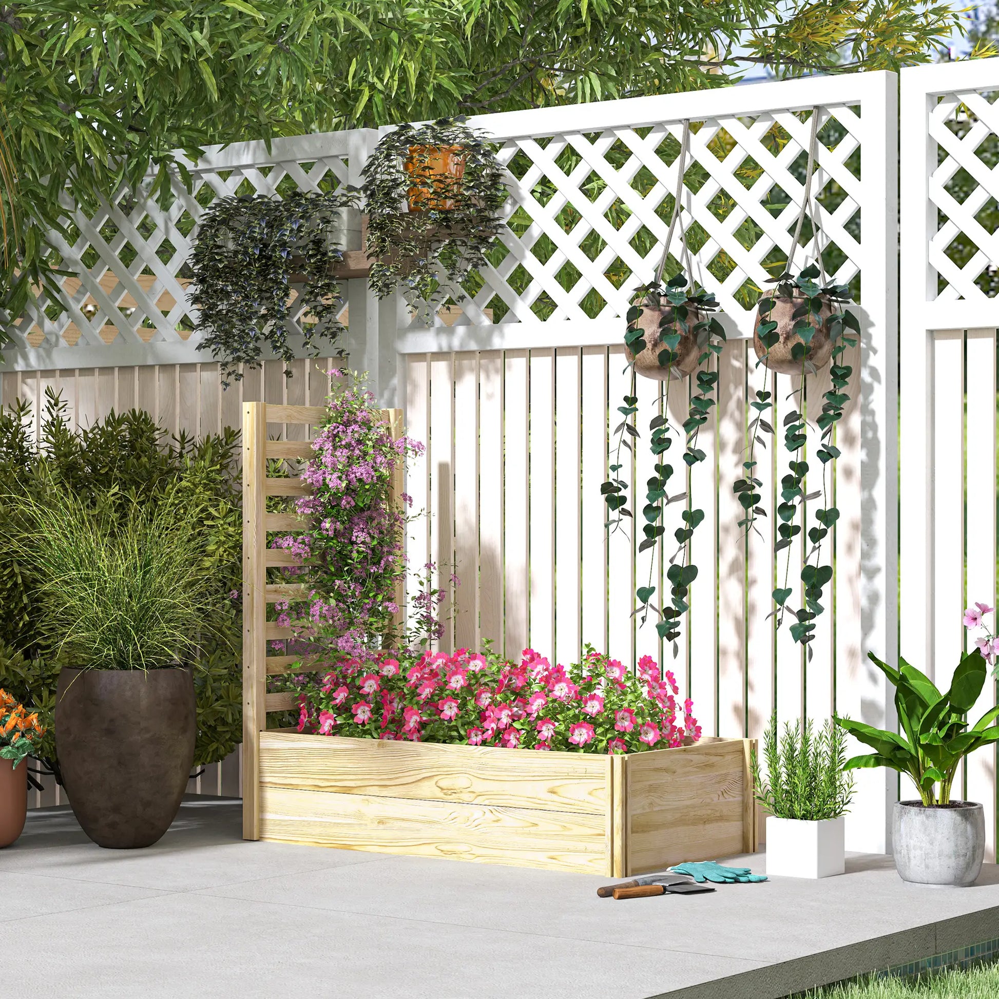 Wood Planter Box with Trellis, Raised Garden Bed, 91"x24"x43", Natural Raised Garden Beds at Gallery Canada