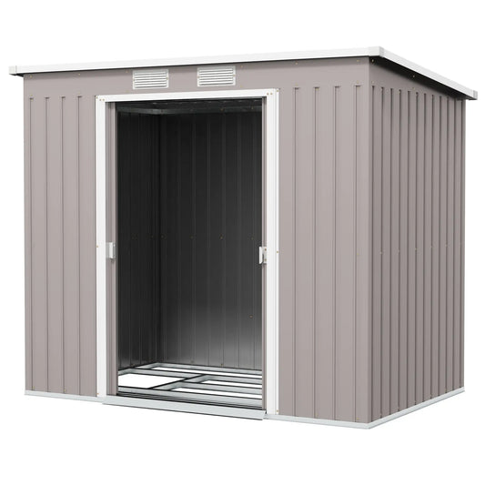 7' x 4' Galvanized Steel Garden Shed, Foundation Kit, Grey