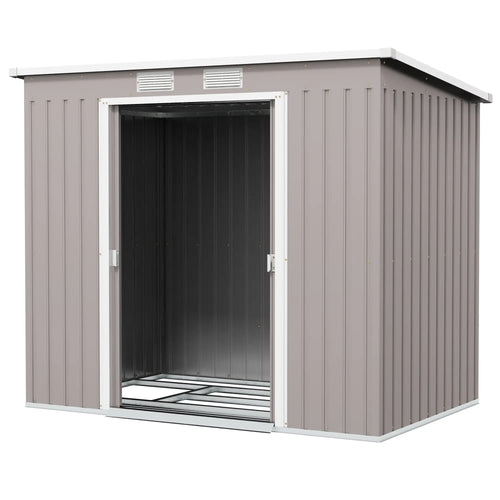 7' x 4' Galvanized Steel Garden Shed, Foundation Kit, Grey
