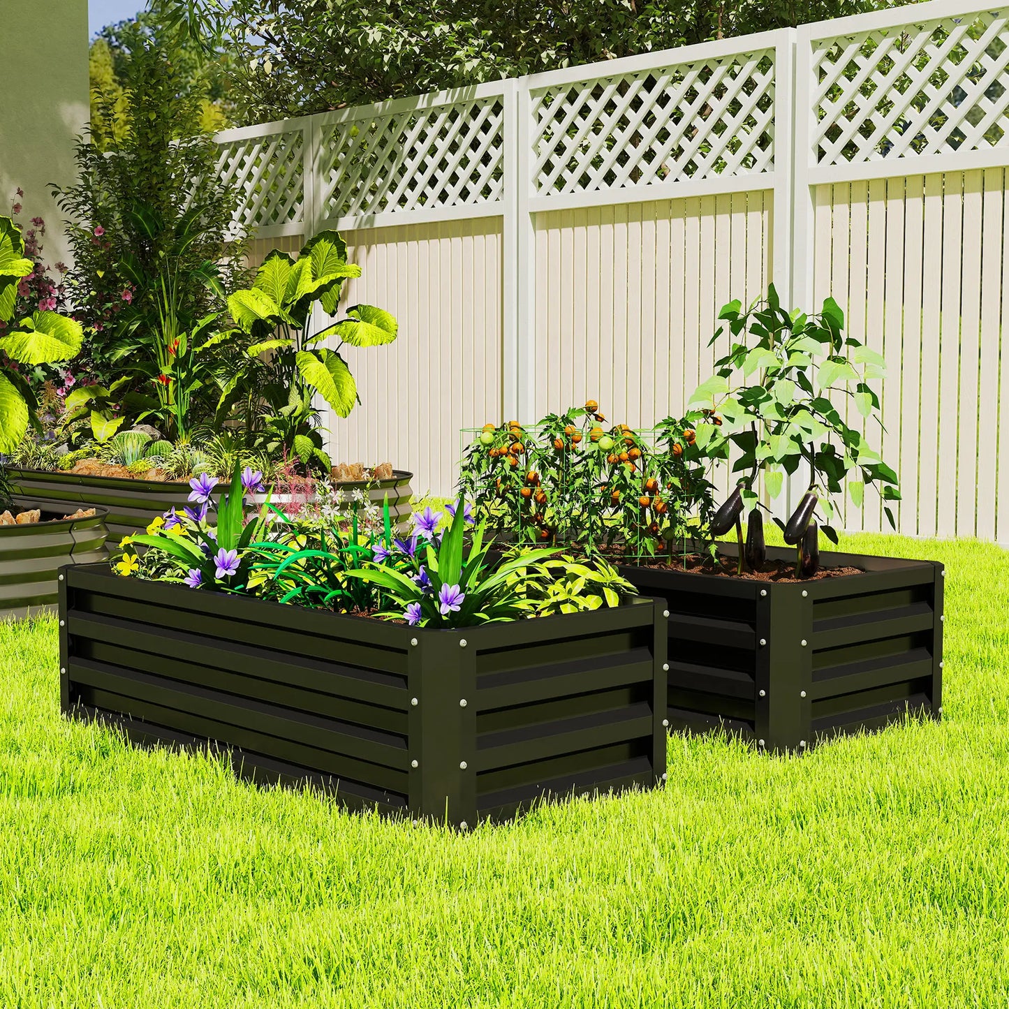 Galvanized Raised Garden Beds, Outdoor Planter Box, Set Of 2, Black Galvanized Planter Boxes at Gallery Canada
