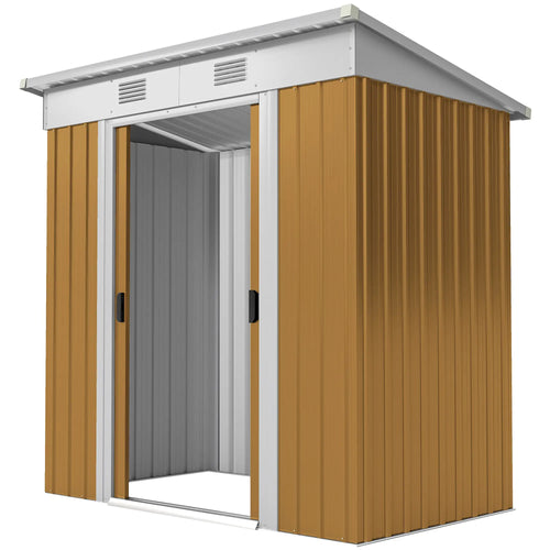 6' x 4' Yellow Metal Outdoor Storage Shed, Lockable Sliding Doors, Yellow