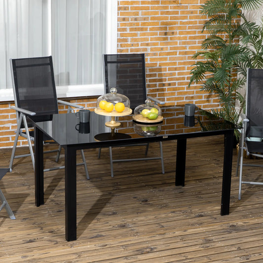 Aluminum Outdoor Dining Table, 59" x 35", Tempered Glass Top, Black Patio Dinning Tables Black at Gallery Canada